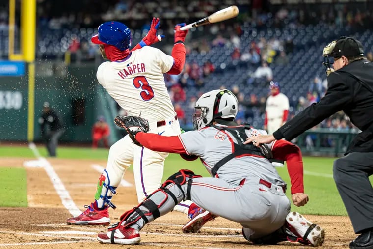 The Phillies’ Bryce Harper is 4-for-19 to start the season, including his three-homer game on Tuesday.