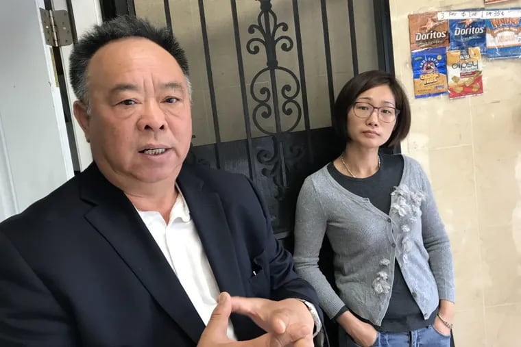 Steven Zhu, who heads the Chinese Restaurant Association in Philadephia, with Ling Lin, who says she closed her restaurant after repeated police visits and fines, even after a judge agreed she was open legally to serve late-shift hospital, nursing-home and airport workers in her Southwest Philly neighborhood. Members of the Chinese Restaurant Association in Philadelphia say city records show they are disproportionately targeted and fined for staying open after 11, and are treated as if they are in residential neighborhoods even when they are in business districts.