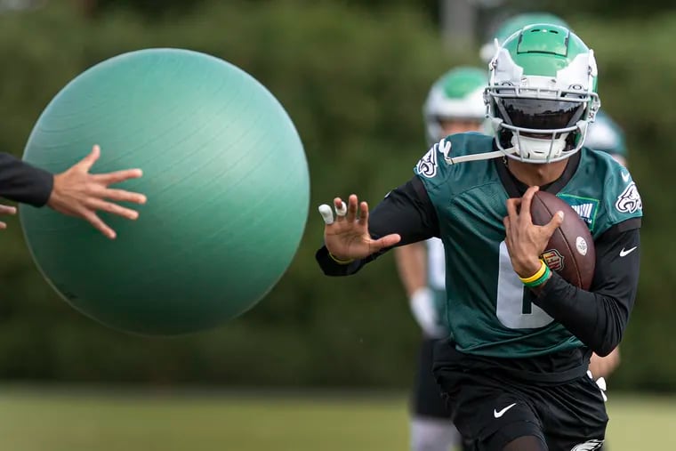 Eagles receiver DeVonta Smith practiced on Thursday at the NovaCare Complex.