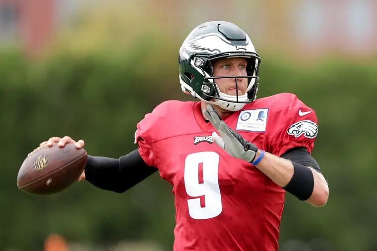 Nick Foles prepares to pass during practice on Wednesday. The Super Bowl MVP is now taking the full allotment of snaps in preparation to start on Sunday.