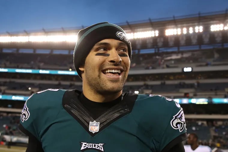 Mark Sanchez smiling after an Eagles victory in 2014.