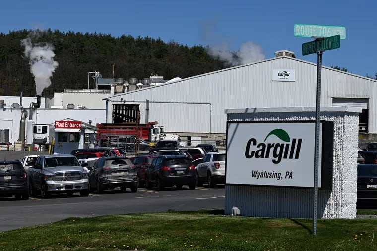 The main entrance to the Cargill meat packing plant in Wyalusing, Thursday, Apr. 25, 2024. Official MLB baseballs are stitched together in Turrialba, Costa Rica after the leather is processed in Tullahoma, Tennessee. But most of the cow hide comes from butchered dairy cows at the Cargill meat packing plant in Bradford County.