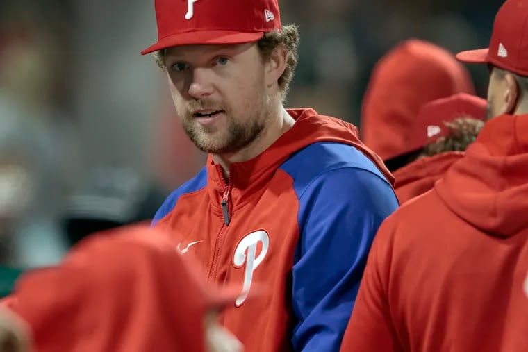 Rhys Hoskins missed all of the 2023 season -- his final with the Phillies -- with an ACL injury.