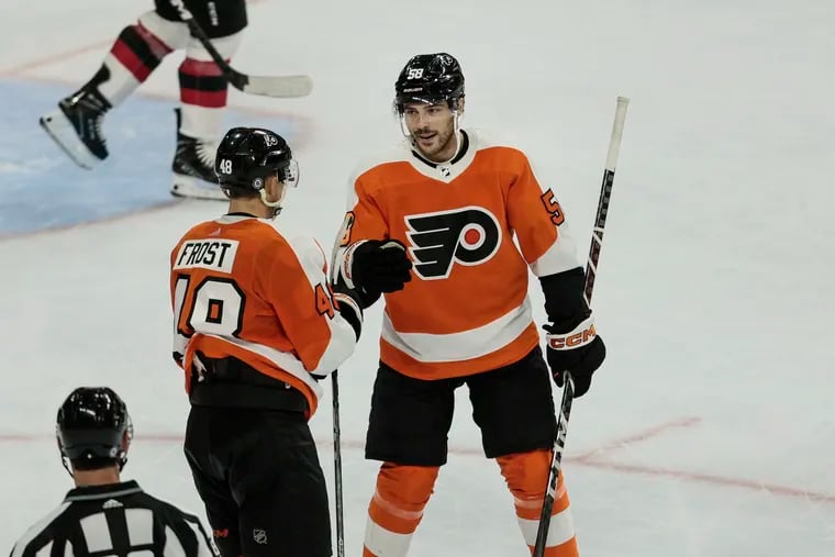 Flyers forward Tanner Laczynski will be hoping to be back in the lineup Tuesday against the Rangers after missing the last two games due to the birth of his child.