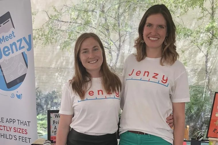 Carolyn Horner (left) and Eve Ackerley founded Jenzy, an app that measures children's foot size.