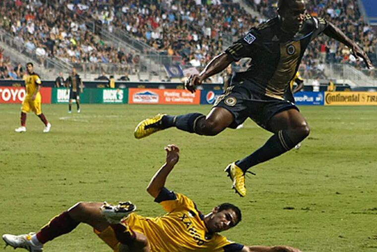 Danny Mwanga suffered a shoulder injury in the first minute of Saturday's Union game. (Ron Cortes/Staff file photo)