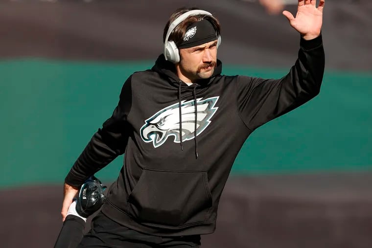 Eagles quarterback Gardner Minshew stretches during warm-ups before the Eagles play the New York Jets on Sunday, December 5, 2021 at MetLife Stadium in East Rutherford, New Jersey.