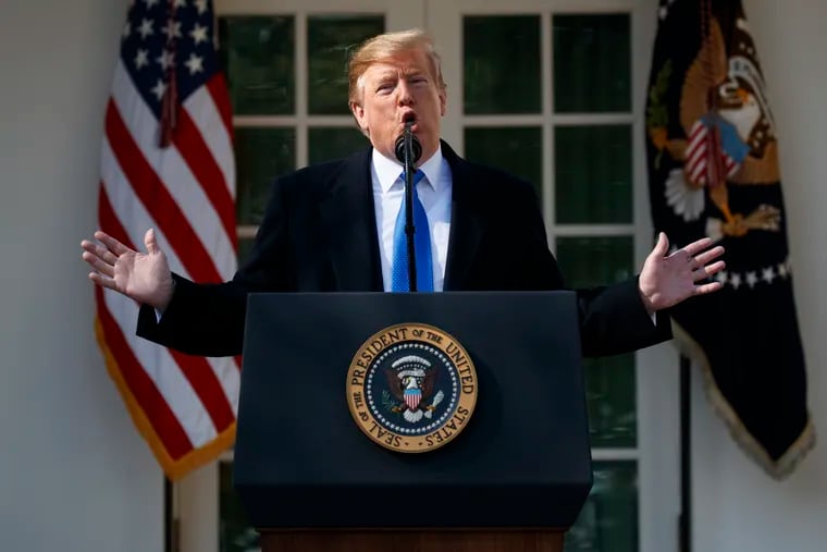 President Donald Trump speaks during an event in the Rose Garden at the White House to declare a national emergency in order to build a wall along the southern border.