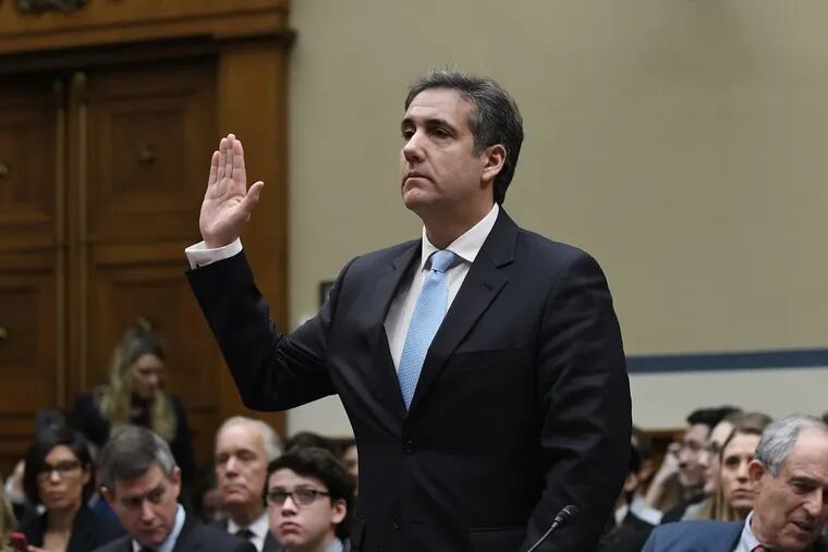 Michael Cohen, former attorney for U.S. President Donald Trump, is sworn in before testifying before the House Oversight and Reform Committee in the Rayburn House Office Building on Capitol Hill in Washington, D.C. on Wednesday, February 27, 2019.