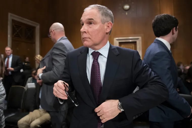 In this Jan. 18, 2017 file photo, Environmental Protection Agency Administrator-designate, Oklahoma Attorney General Scott Pruitt is seen on Capitol Hill in Washington, at his confirmation hearing before the Senate Environment and Public Works Committee.