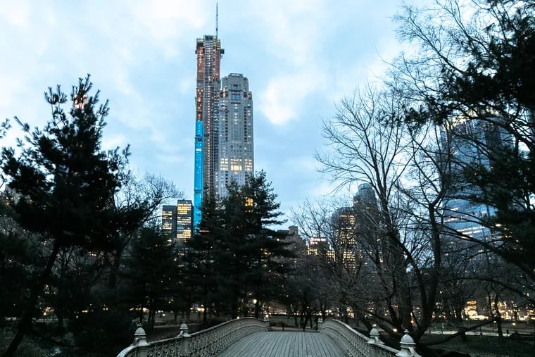 The 220 Central Park South building (center) in New York on Jan. 23, 2019.