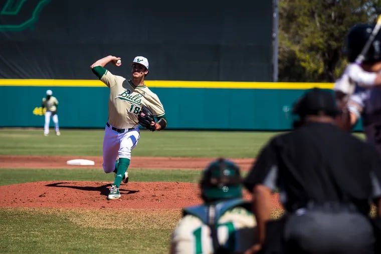 Right-hander Carson Ragsdale, seen during a March start for the University of South Florida, was drafted in the fourth round by the Phillies.