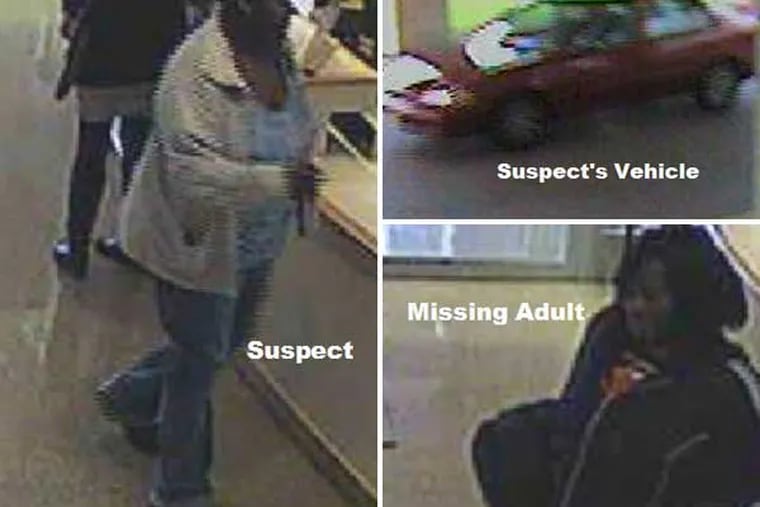 These photos show Cheryl Keys (bottom right), who is missing from a South Jersey psychiatric hospital, as well as the woman she left the facility with (left) and the woman's vehicle (top right). (Photos courtesy of Gloucester Township police)