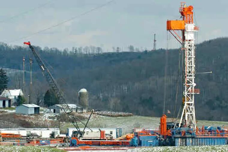 A drill rig sits near Dimock, a Pennsylvania town where shale-gas drilling has become an issue. Drillers would like to dump waste in municipal treatment facilities.