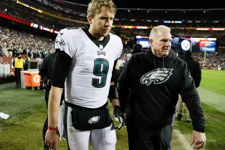Nick Foles leaves the game with an injury on Sunday.