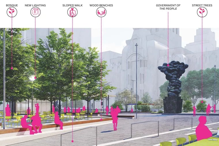 View of the proposed redesign plan of the Thomas Paine Plaza.