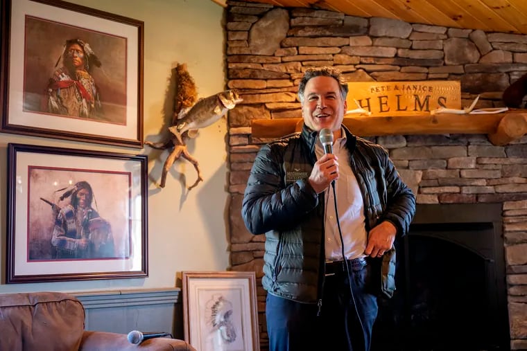 David McCormick, Republican candidate for the U.S. Senate in Pennsylvania’s primary, speaks at the Wallenpaupack Sportsman’s Association’s 50th Annual Spring Fishing Party at the Tall Oaks Hunting Club in the Poconos Apr. 28, 2022