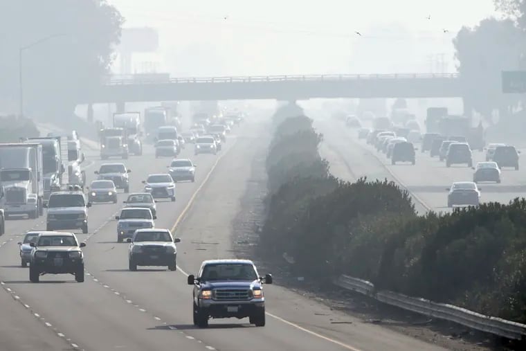 Traffic moves along along 99 south in Fresno, Calif., Dec. 28, 2017. Fresno displaced Fairbanks, Alaska as the metropolitan area with the worst short-term particle pollution, a 2022 report by the American Lung Association found, while Bakersfield, Calif., continued in the most-polluted slot for year-round particle pollution for the third year in a row.