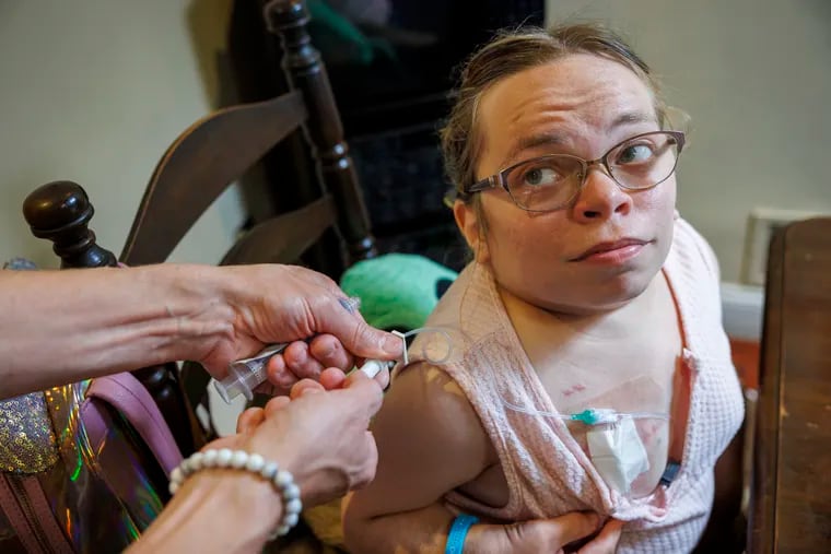 Sarah Van Orden, 26, of Lancaster, Pa., who has a rare disease called Morquio syndrome, gets a weekly infusion of essential enzymes that her body cannot make on its own.