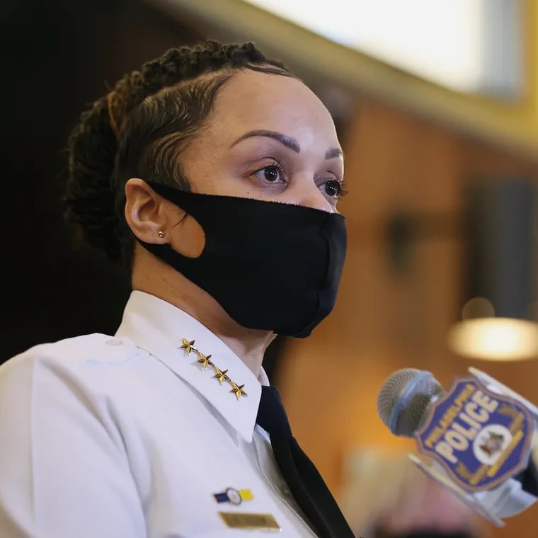 Philadelphia Police Commissioner Danielle Outlaw speaks during a news conference about the department's use of force against George Floyd protesters at the Roundhouse in Center City Philadelphia on Thursday, Jan. 28, 2021.
