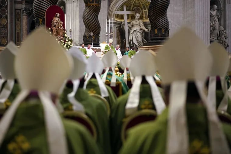 Pope Francis celebrates a Mass for the closing of the synod of bishops at the Vatican, Sunday, Oct. 28, 2018. (AP Photo/Andrew Medichini)