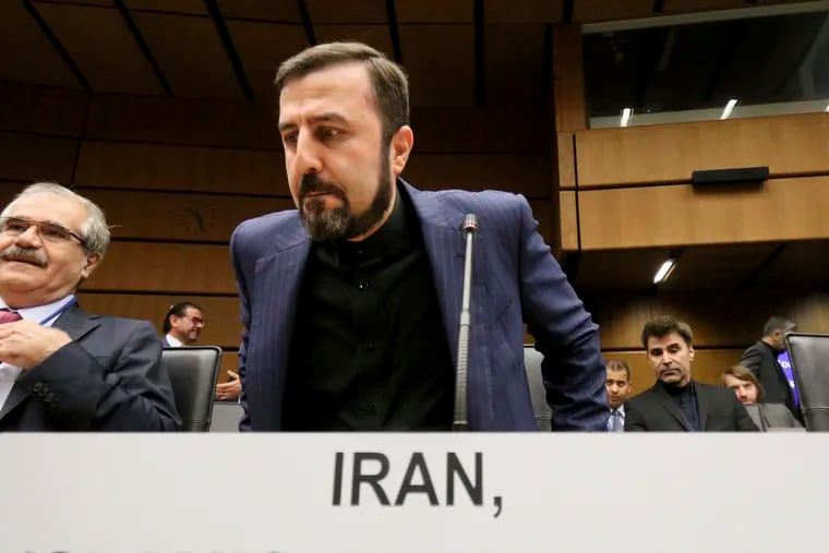 Iran's Ambassador to the International Atomic Energy Agency, IAEA, Gharib Abadi, waits for the start of the IAEA board of governors meeting at the International Center in Vienna, Austria, Monday, Sept. 9, 2019. (AP Photo/Ronald Zak)