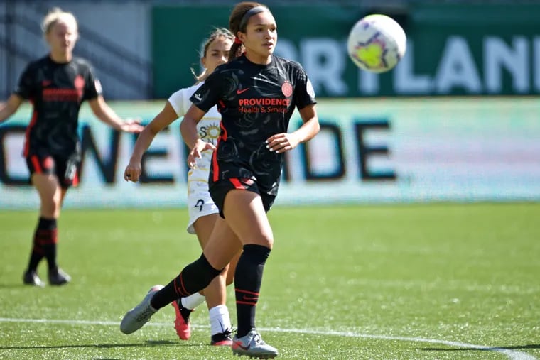 Portland Thorns forward Sophia Smith in action against the Utah Royals in her NWSL debut on Sept. 20.
