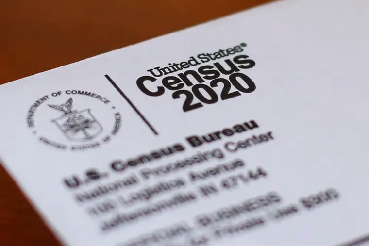 This April photo shows an envelope containing a 2020 census letter mailed to a U.S. resident in Detroit.