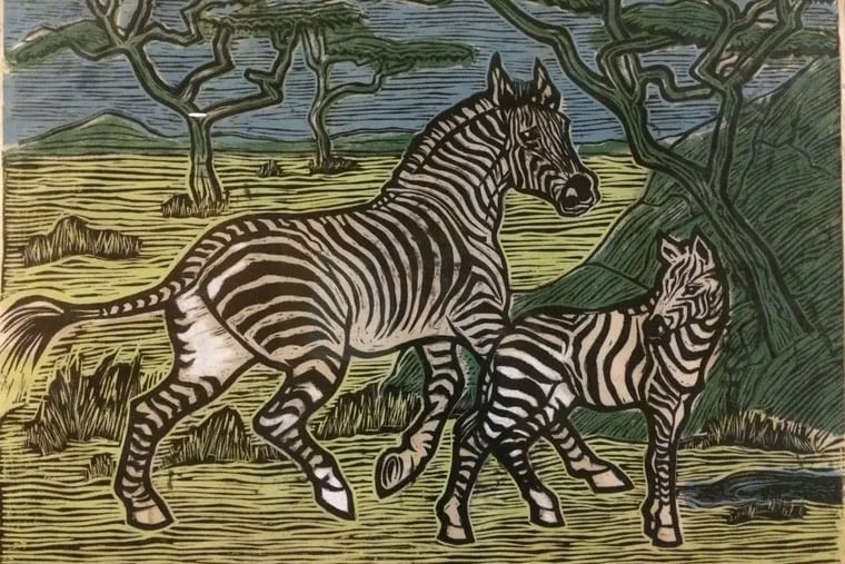Detail from John Hathaway’s “Untitled (Zebras)” (1972), relief print, at Arcadia University’s Commons Art Gallery and Great Room Lobby.