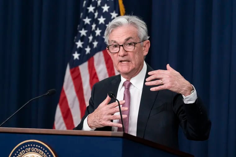 Federal Reserve Board Chair Jerome Powell speaks during a news conference at the Federal Reserve in Washington in May.
