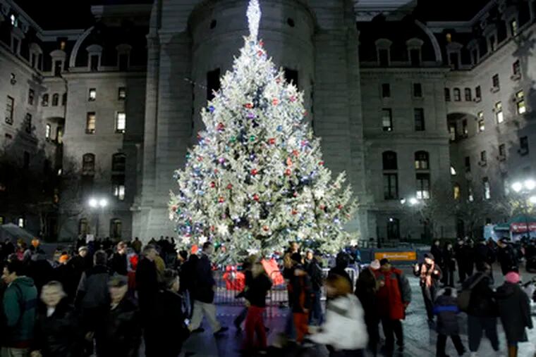 THE CITY&#0039;S Christmas tree illuminates spectators in City Hall&#0039;s courtyard last night, shortly after Mayor Nutter threw the switch about 5 p.m.