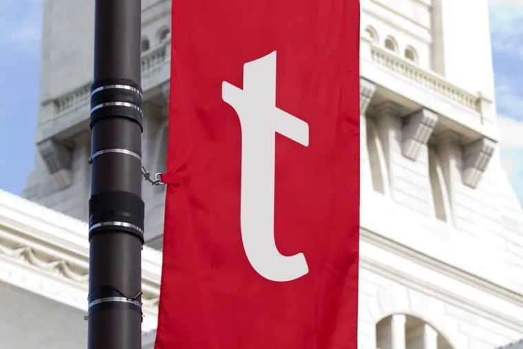 In celebration of April Fools’ Day, Temple said it was changing its iconic “T” logo to a lowercase serif “t” as featured here.