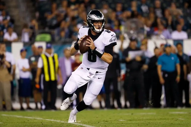 The Eagles' Clayton Thorson looks to pass during the team's preseason game against the Titans on Thursday night.