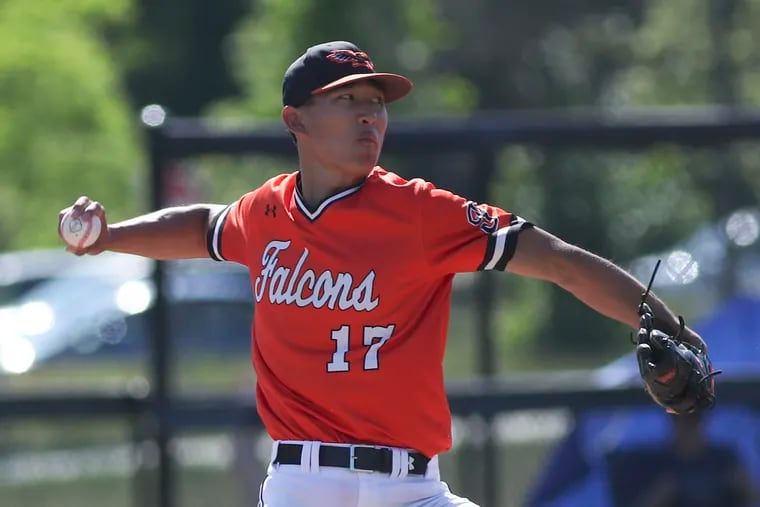 Pennsbury High baseball pitcher Callan Fang throws the baseball against La Salle Collage High during a PIAA Class 6A first round playoff game at Lincoln High School on Monday, June 6, 2022.  Fang plans to pitch for Harvard University.