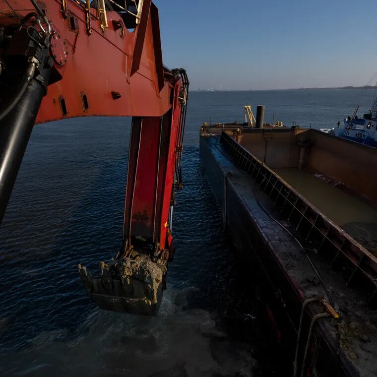 A dredge used to excavate the Delaware River in 2018.