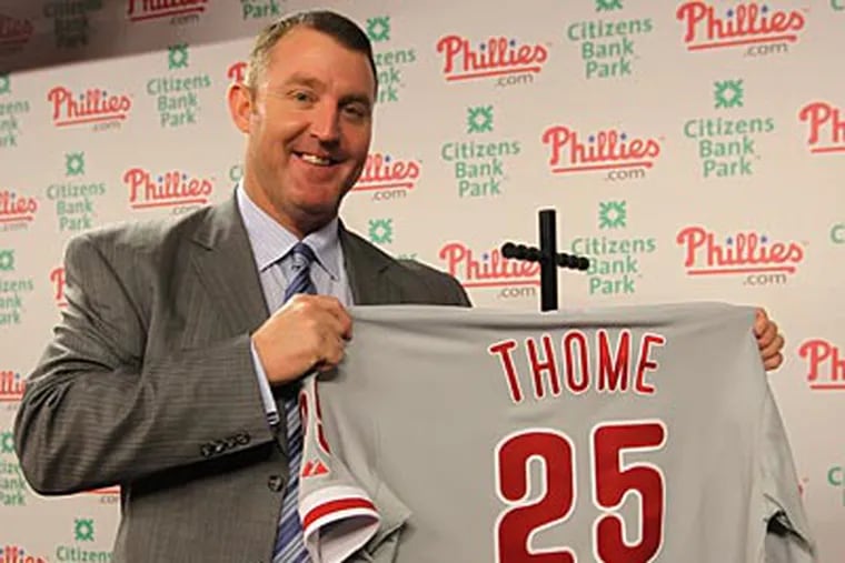 Jim Thome spoke to the media Saturday after signing a one-year deal with the Phillies. (Michael Bryant/Staff Photographer)