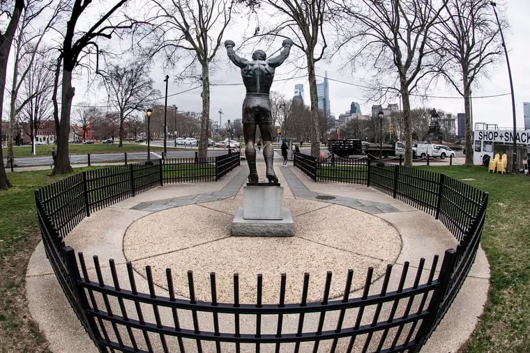 A desolated view of the desolated "Rocky" statue at the Philadelphia Museum of Art in Philadelphia, Pa., Tuesday, March 17, 2020.