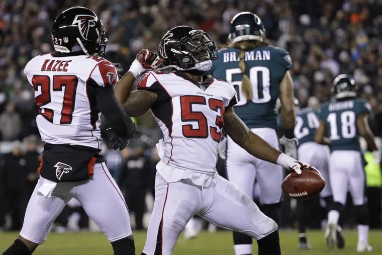 LaRoy Reynolds with the Falcons during the NFC divisional round of the 2018 playoffs.