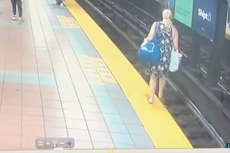 Video footage shows a woman falling onto the tracks at 15th Street Station on June 29, 2020.
