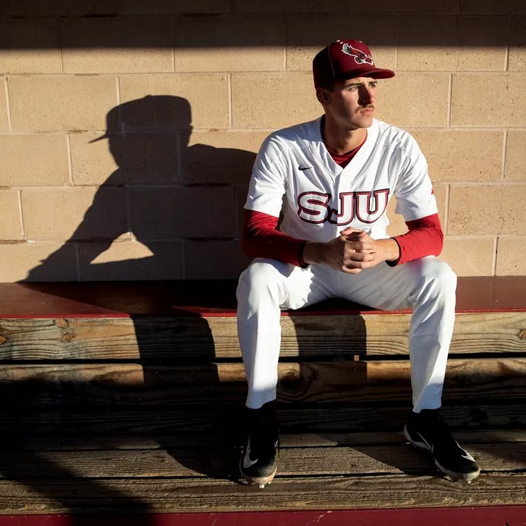Three years ago, Colin Yablonski threw the final pitch in La Salle baseball history. Now he's spending his final season of eligibility at St. Joseph's. He is shown on April 5.