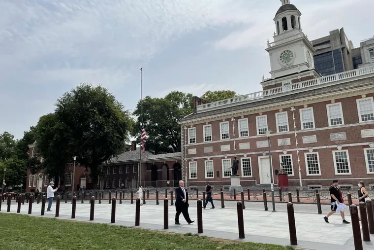 The National Park Service has installed a huge number of bollards around Independence Hall, giving it the look of a security cordon.