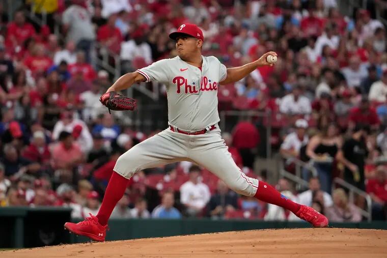 Phillies starting pitcher Ranger Suárez throws a pitch in the first inning on Saturday.