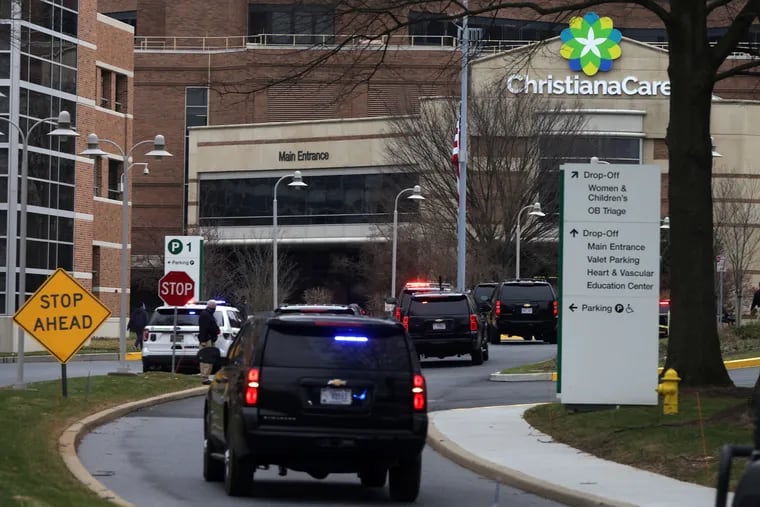 The attending physicians at ChristianaCare are petitioning to form a union, the first in the Philly-region of its kind. Photo from January 2021, when President-elect Joe Biden arrived at Christiana Hospital in Newark, Del. to receive a COVID-19 vaccine.