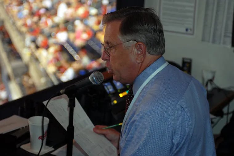Phillies PA Announcer Dan Baker, who has worked Phillies games since 1972, missed Saturday's and Sunday's games after undergoing medical tests.