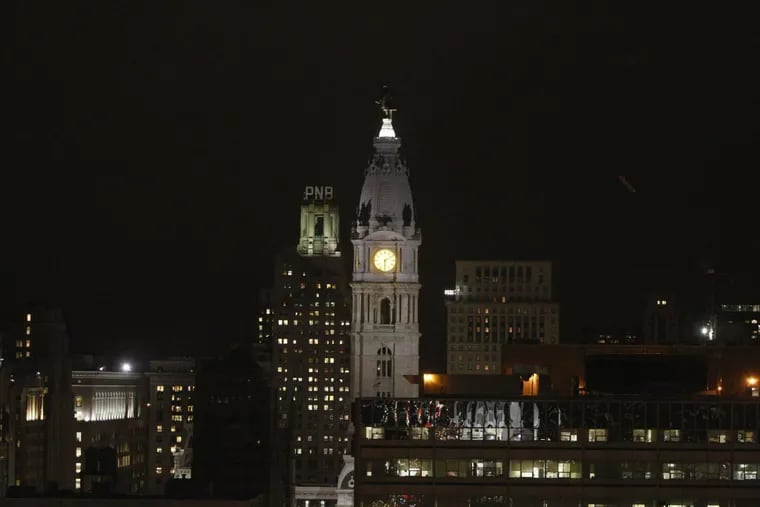 Philadelphia City Hall tower. The city’s underfunded pension funds need good years to meet its obligations.
