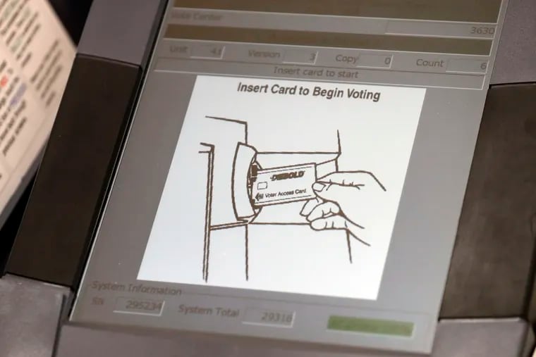 Touch screen of a voting machine during early voting in Sandy Springs, Ga., in May 2018. Whether campaigns have learned from the cyberattacks in the 2016 election is a critical question ahead of next year’s presidential race.
