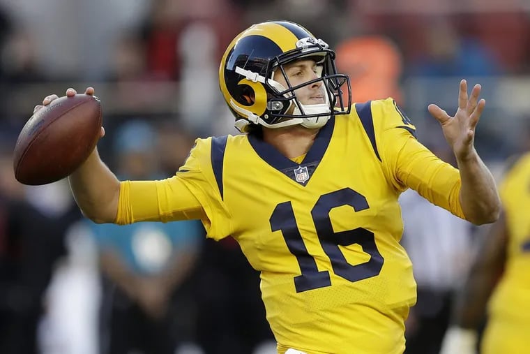Rams quarterback Jared Goff passes against the 49ers last Thursday.