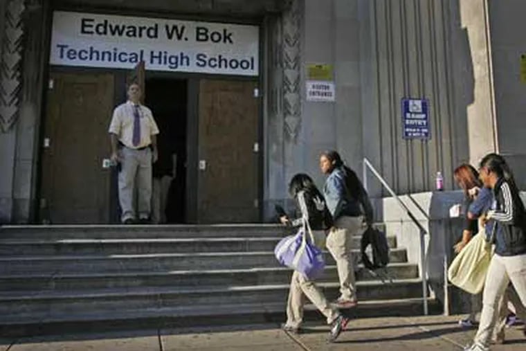 Students arrive at Edward W. Bok High School in South Philadelphia on Tuesday, September 21, 2010. (Alejandro A. Alvarez / Staff Photographer)