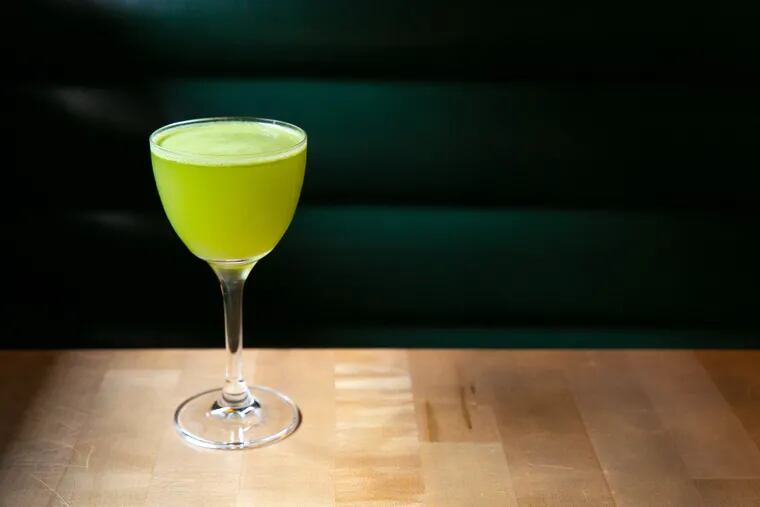 Aw Snap is a seasonal, rum-based cocktail from Abe Fisher greened with pureed snap peas.