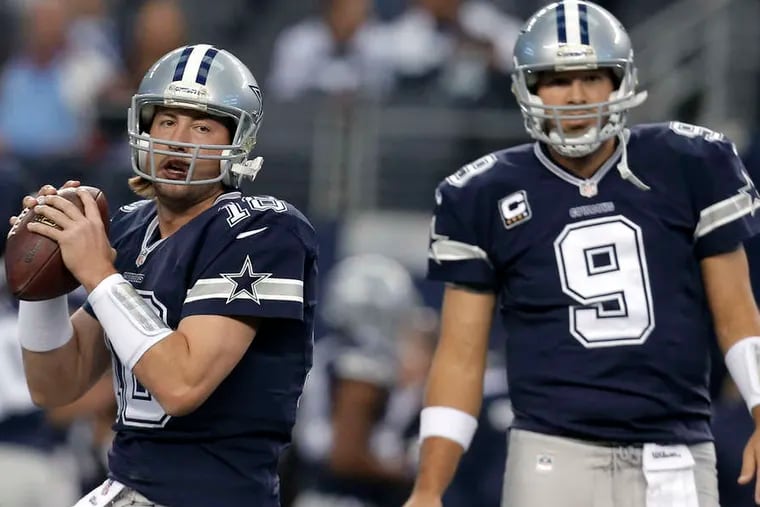 Kyle Orton (left) was signed by Dallas in 2012 to be an experienced backup for oft-injured Tony Romo.